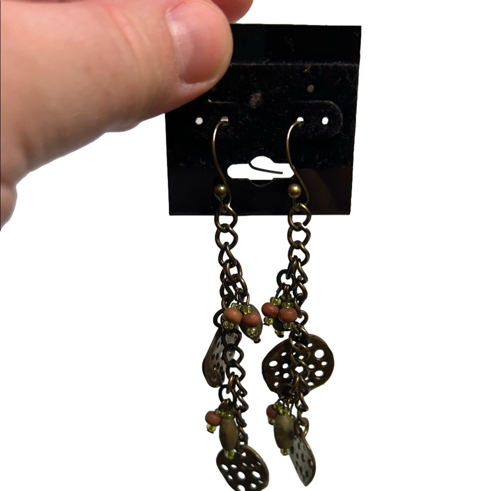 Vintage-Style Bronze Dangle Earrings with Beaded Accents Bohemian